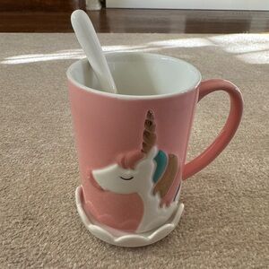 Pink Unicorn Mug with Spoon